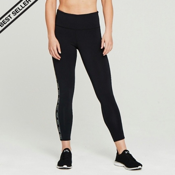 SoulCycle Lurex Core Shine Side Logo Stripe 7/8 High Waist Black Leggings - Picture 8 of 10